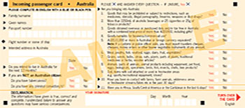 Front of incoming passenger card