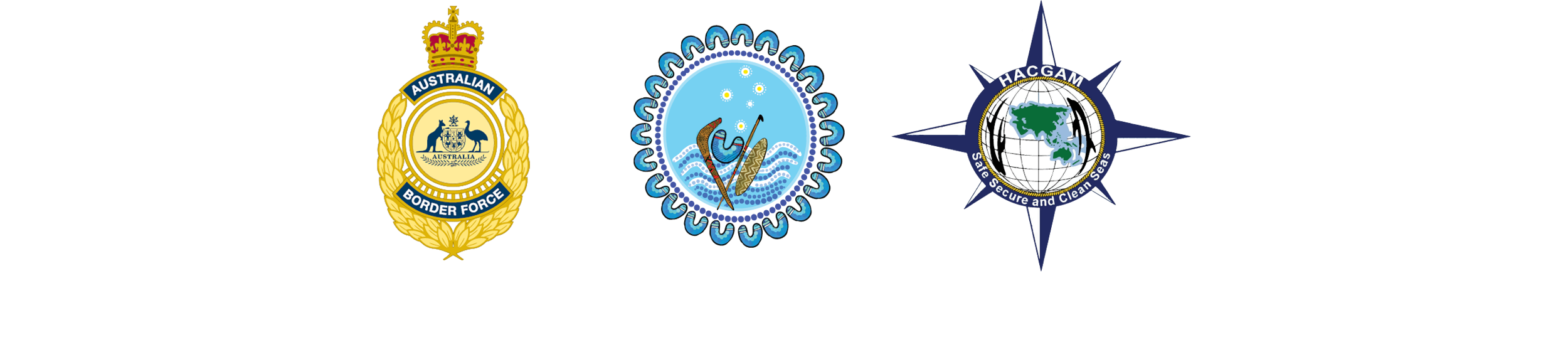 Left to right: ABF logo, Australian HACGAM logo, official logo with text "HEADS OF ASIAN COAST GUARD AGENCIES MEETING 2025"