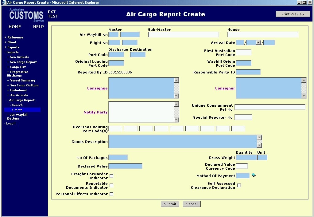 screen capture air cargo report create interactive screen