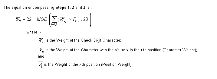 CAN check digit character equation