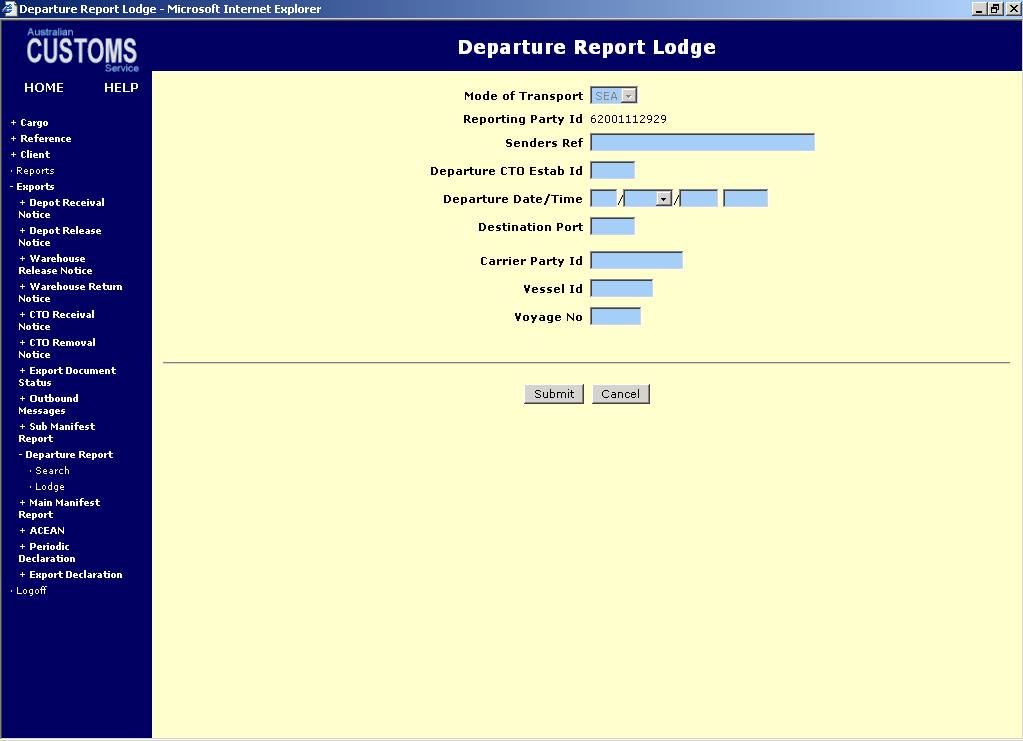screen capture departure report lodge sea