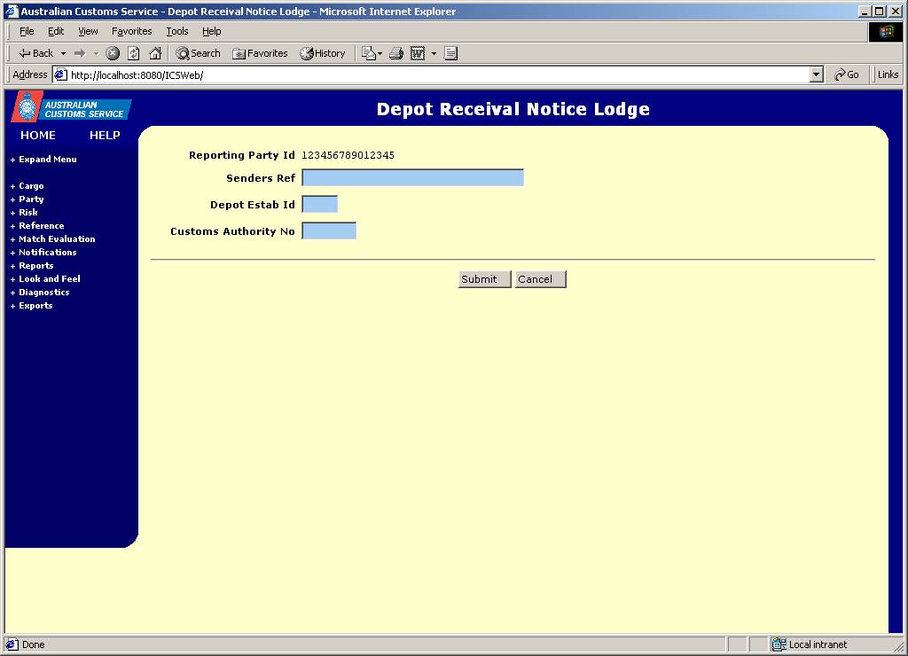 screen capture depot receival notice lodge