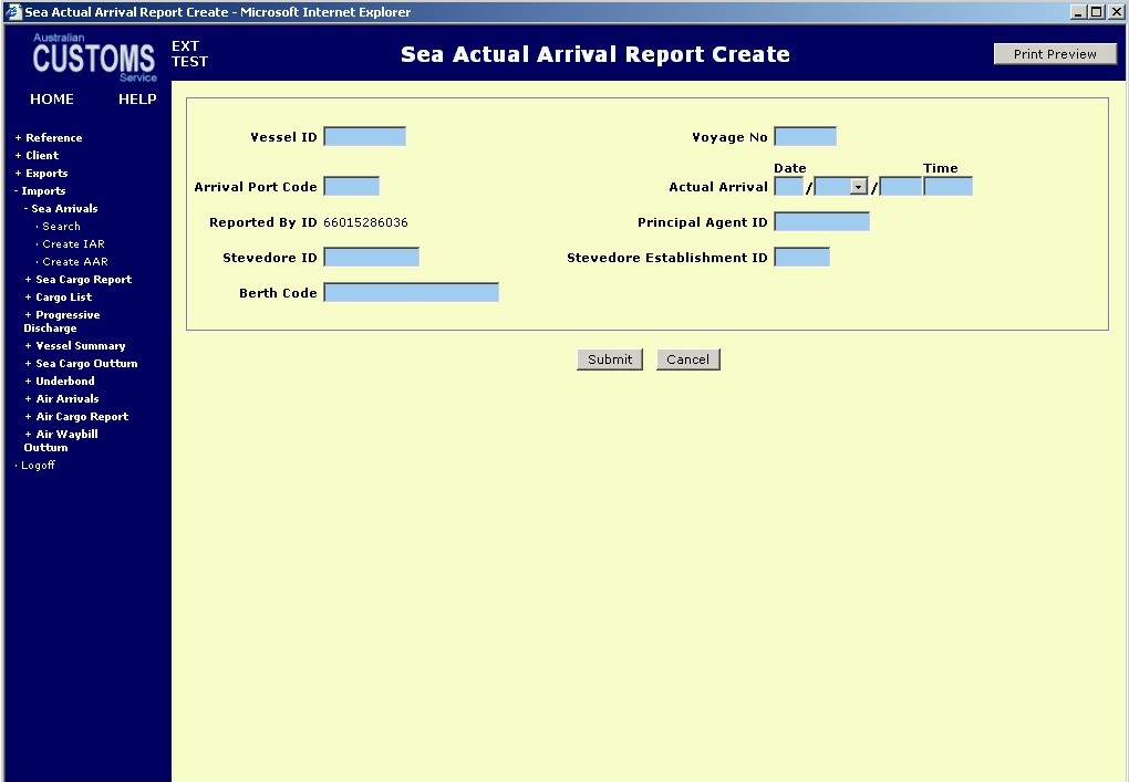screen capture sea actual arrival report create
