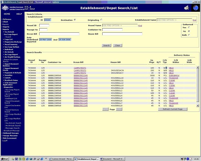 screen capture establishment depot search list
