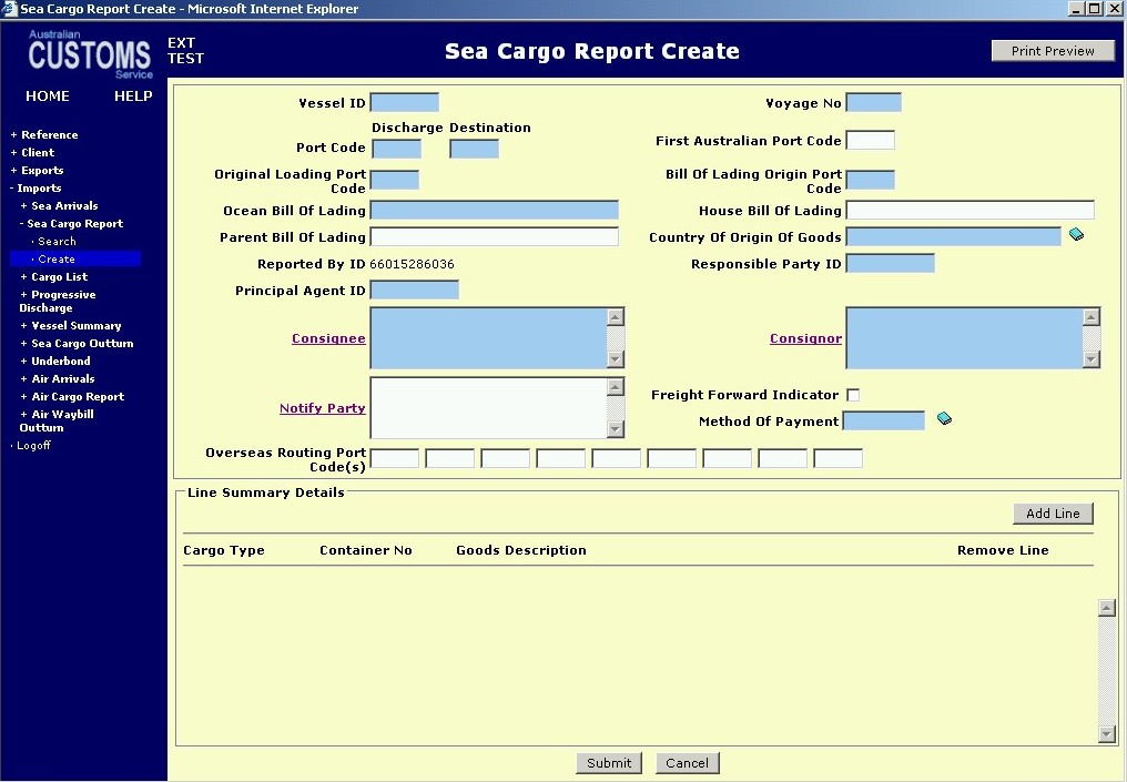 screen capture sea cargo report create