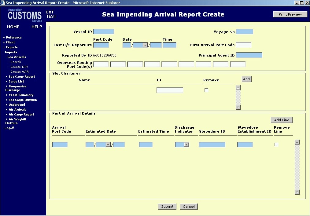 screen capture sea impending arrival report create
