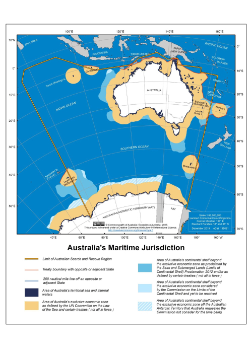 Australias Maritime Jurisdiction with SAR 2023 from Geosciences Australia.