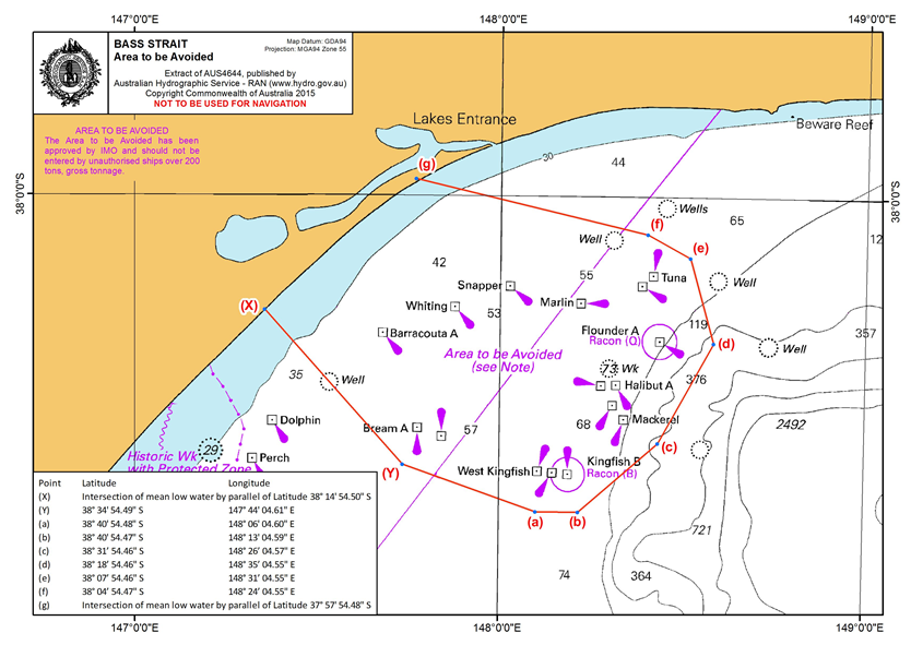 Bass Strait map to show places to be avoided