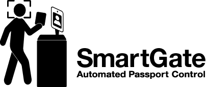 Icon of a person holding up a passport to a screen. Text to the right "SmartGate Automated Passport Control"